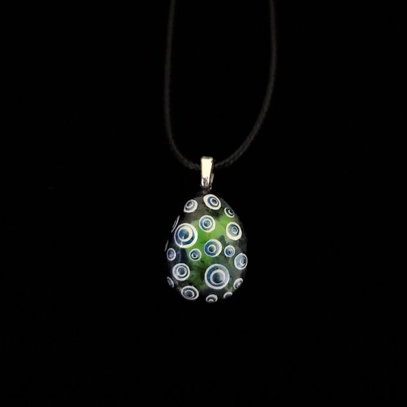 Hand Painted Dot Art Pendant,Blue Sapphire and White spheres multicolored - Picture 8 of 15